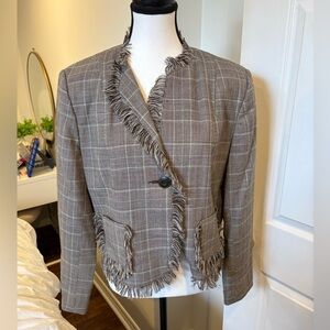 Vintage Harve Benard Plaid Fringe Trim Wool Blazer Jacket | Petite 14P